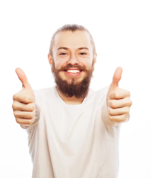 Feliz hombre dando pulgares hacia arriba signo — Foto de Stock