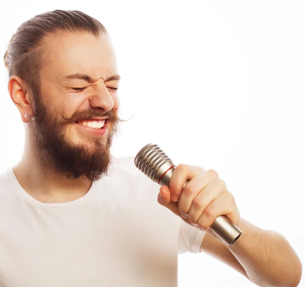 Homme avec microphone — Photo