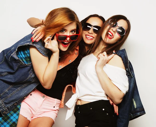 Three stylish sexy hipster girls best friends — Stock Photo, Image