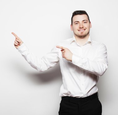 sağ tarafında parmak ile iş adamı Puan