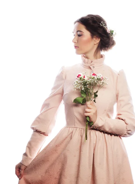 Portrait of beautiful young bride in pink dress — Stock Photo, Image