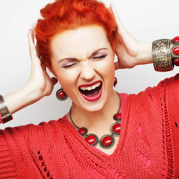 Beautiful young surprised woman. — Stock Photo, Image