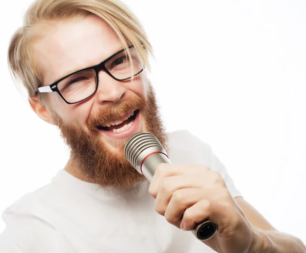 Homme avec microphone — Photo