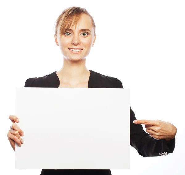 Young business woman showing blank signboard Royalty Free Stock Photos