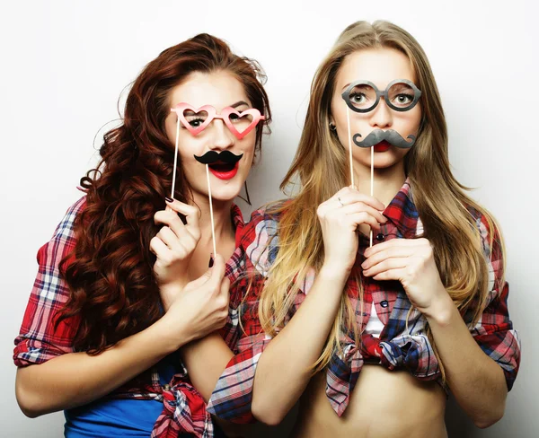 Two stylish sexy hipster girls best friends ready for party — Stock Photo, Image