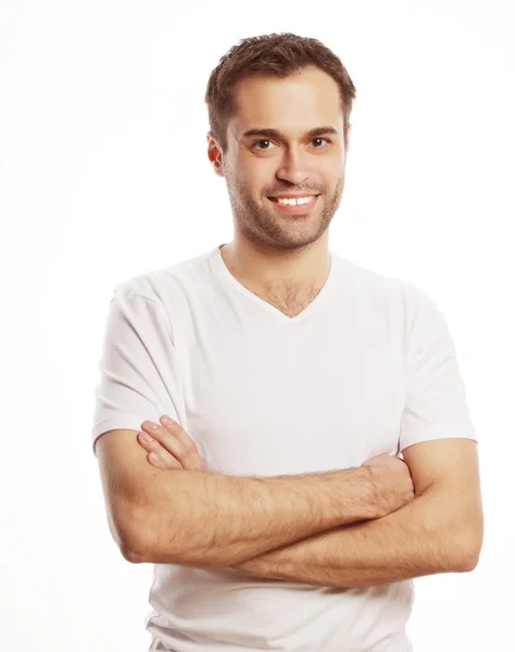 Handsome man in blank white shirt — Stock Photo, Image