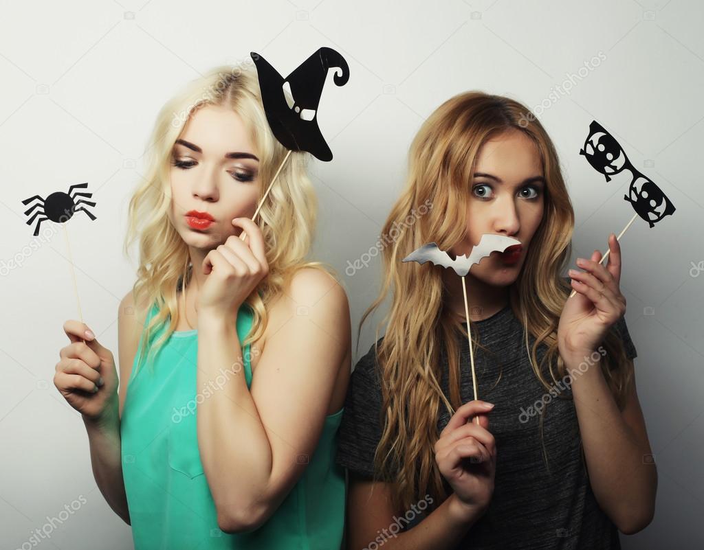 two stylish sexy hipster girls  ready for party