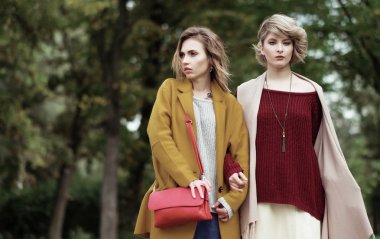 sonbahar Park iki neşeli kız