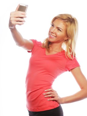 selfie yapma sportif sarışın kadın