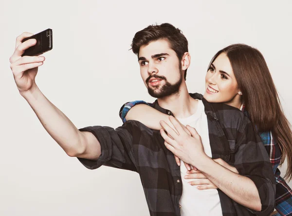 Loving couple making selfie — Stock Photo, Image