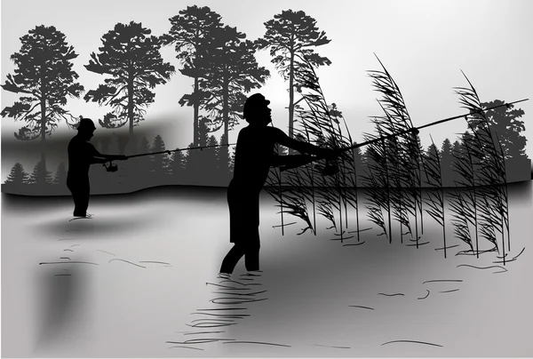 Silhouettes de pêcheur — Image vectorielle