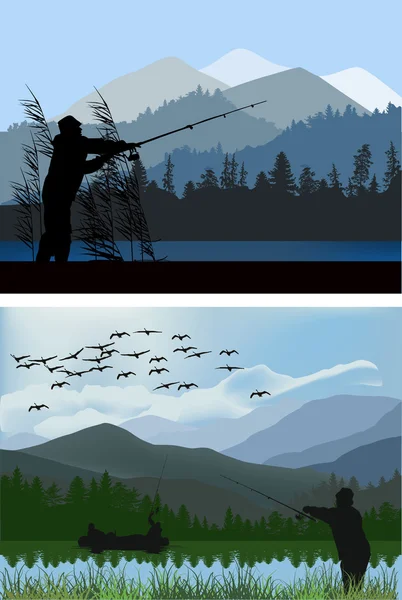 Fisherman silhouettes — Stock Vector