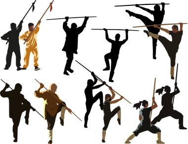 kung fu men with pikes clipart