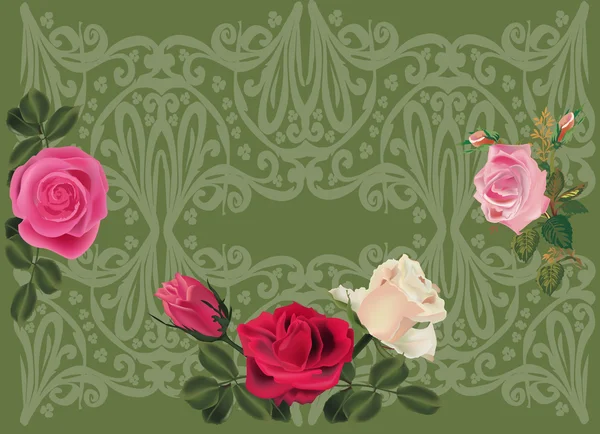 Roses on green — Stock Vector