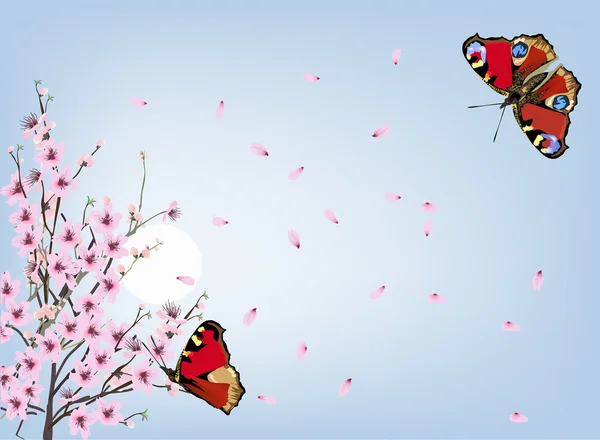 Branches et papillons rouges — Image vectorielle