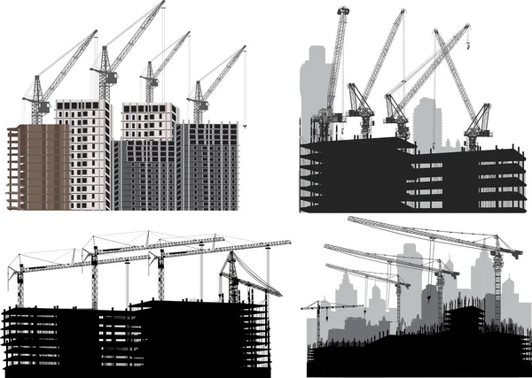 Quattro silhouette di città industriali — Vettoriale Stock