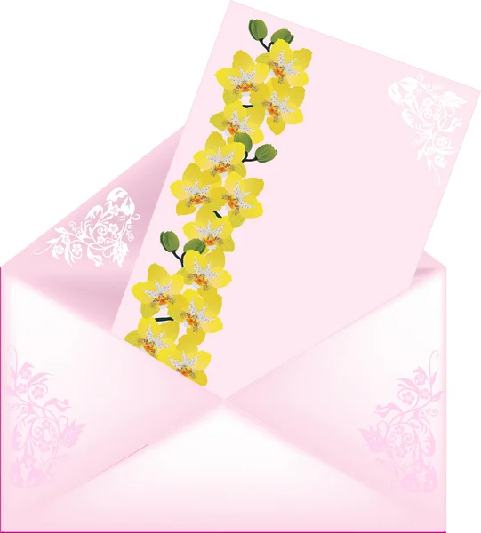 Pink envelope with orchid — Stock Vector