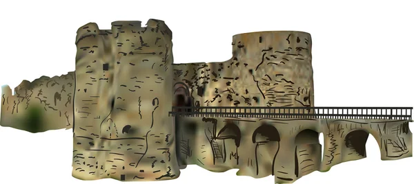 Ancienne forteresse avec pont — Image vectorielle