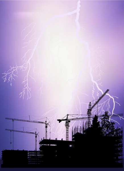 Building  at thunderstorm — Stock Vector