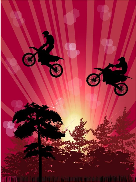 Bikers above trees — Stock Vector