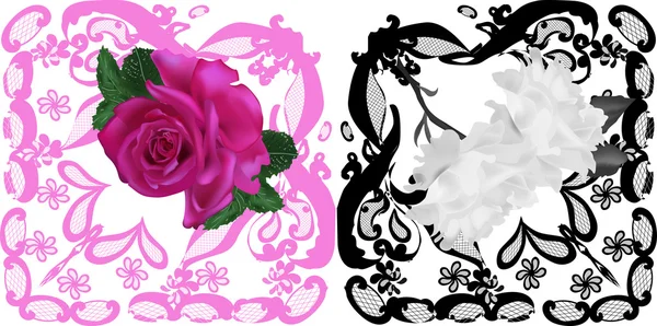 Roses en ornements carrés — Image vectorielle
