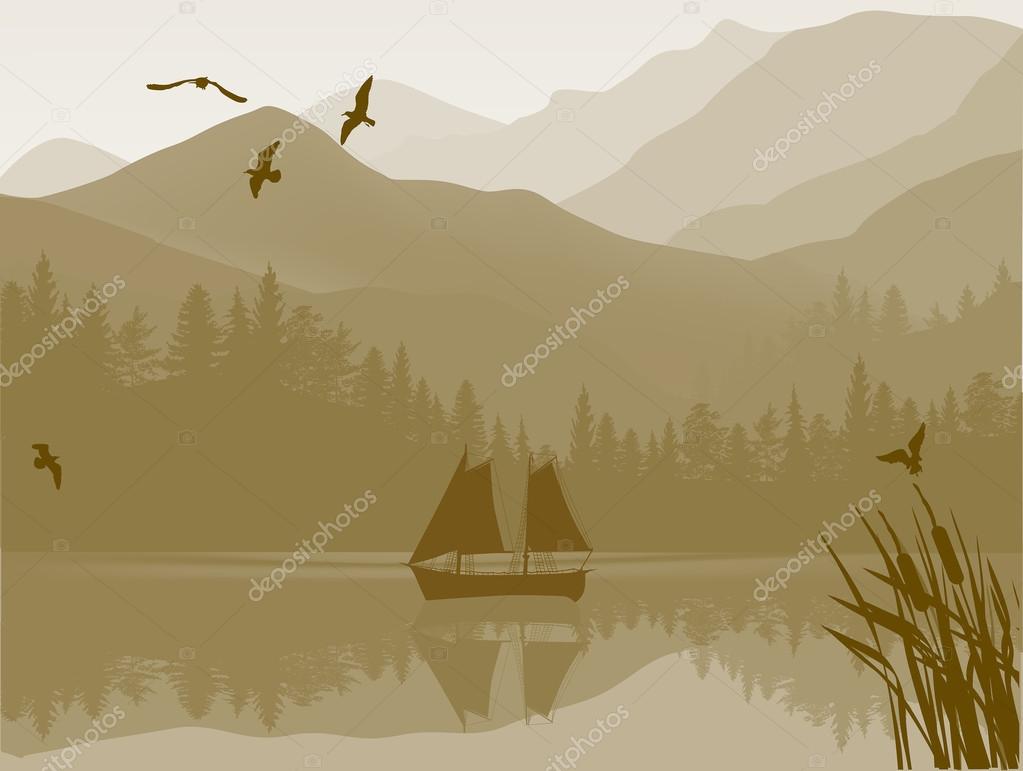 Small ship in lake