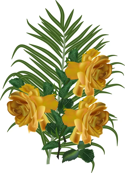 Rosas amarillas y helechos — Vector de stock