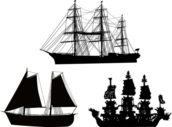 Black boats collection — Stock Vector