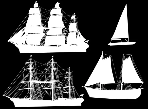 Colección de barcos blancos — Vector de stock