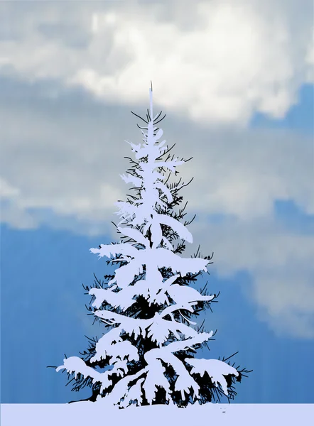 青い雪の中で小さなモミ — ストックベクタ