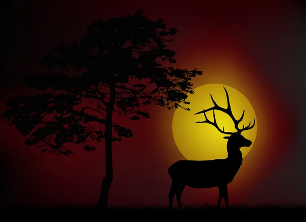 Silhouettes de pin et de cerf — Image vectorielle