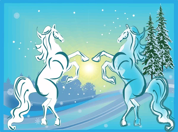 New year  two horses — Stock Vector