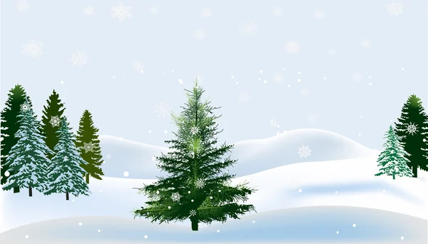 Green firs in white snow — Stock Vector