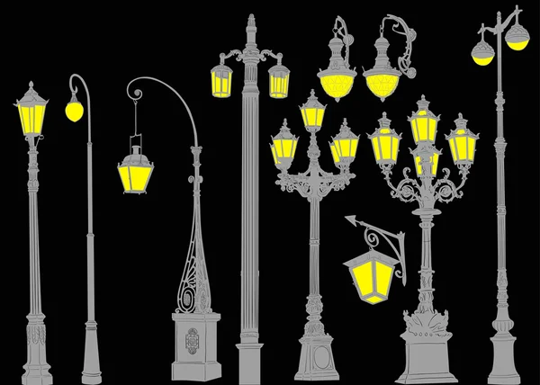 Collection de lampadaires — Image vectorielle