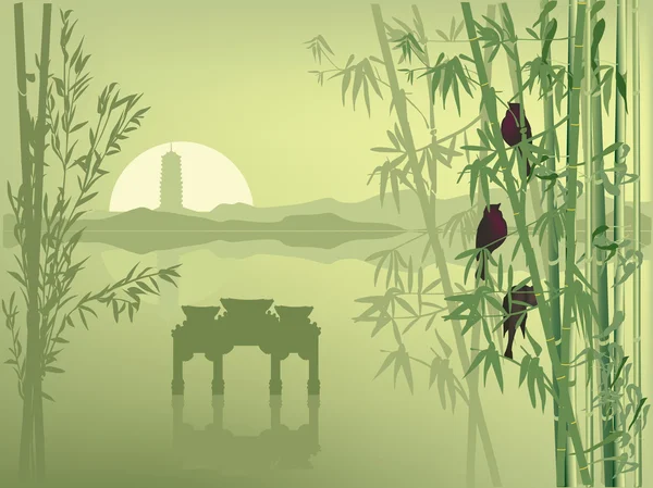 Pagoda w zielony bambus — Wektor stockowy