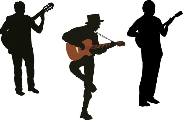Three guitarists silhouettes — Stock Vector