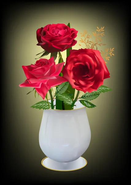 Rosas rojas en jarrón blanco — Vector de stock