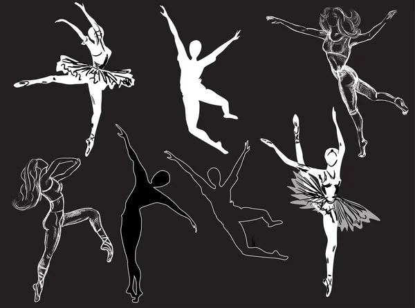 Bailarinas de ballet siluetas — Vector de stock