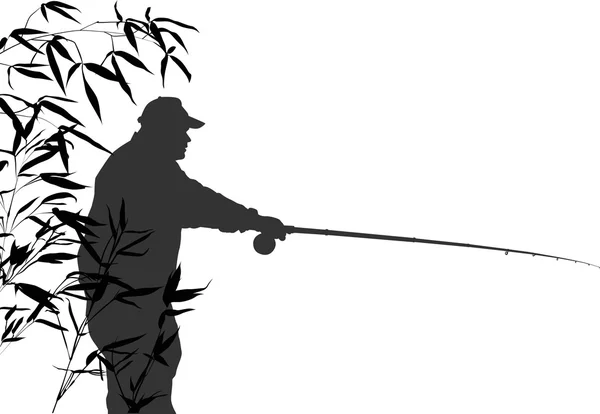 Rybář silueta v bambusu — Stockový vektor