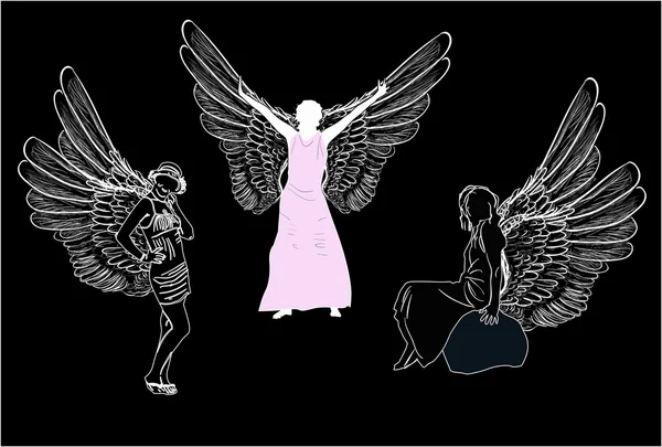 Три ангельских эскиза — стоковый вектор