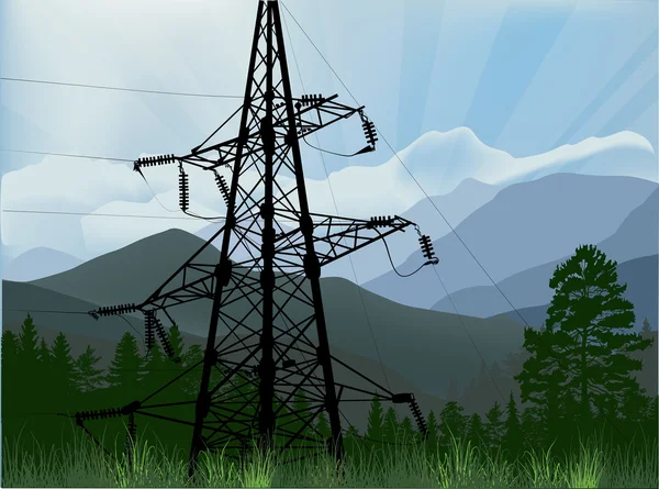 Pilón de energía eléctrica en las montañas — Vector de stock