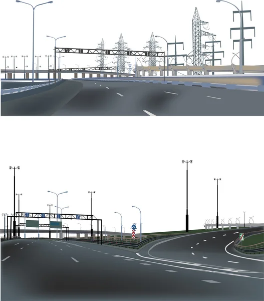 Deux paysages autoroutiers — Image vectorielle