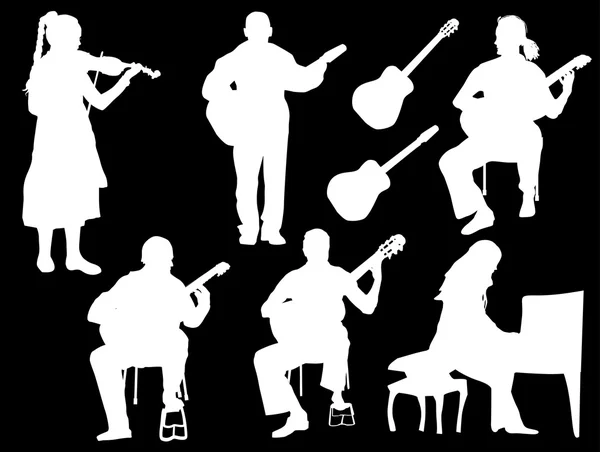 White musicians silhouettes — Stock Vector