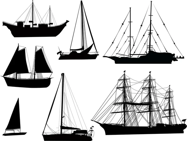 Силуэты чёрных кораблей — стоковый вектор