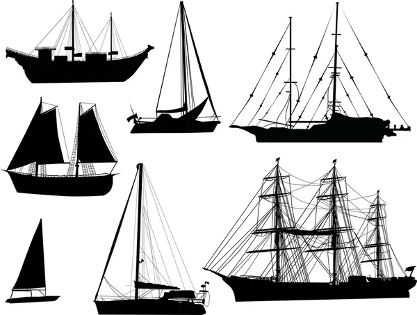 Black ships silhouettes — Stock Vector