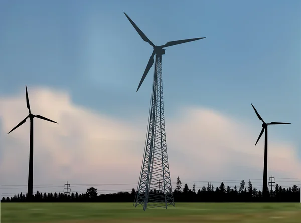 Wind power generatoren silhouetten — Stockvector