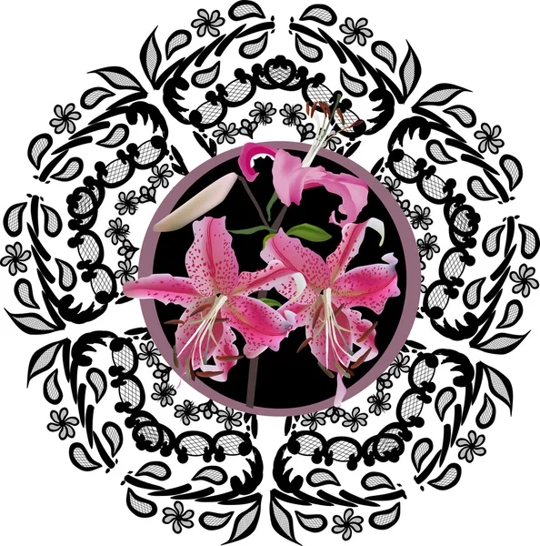 Ramo de flores de lirio rosa — Vector de stock