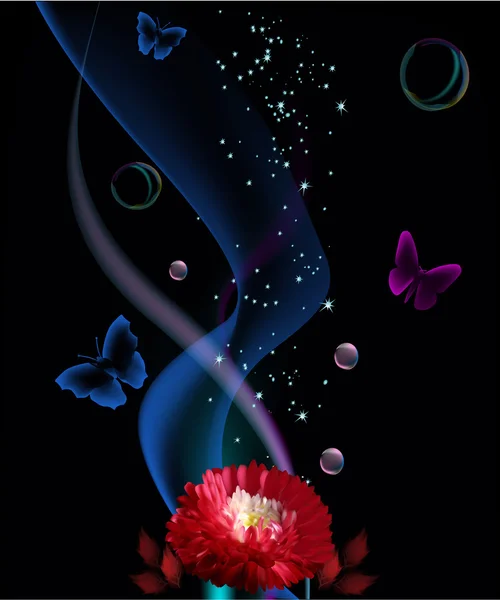 Fleur rouge et papillons abstraits — Image vectorielle