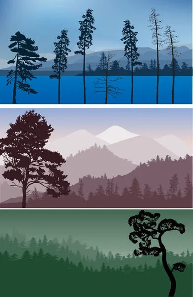 Tre landskap med berg — Stock vektor