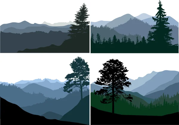 Four landscapes with mountains — Stock Vector
